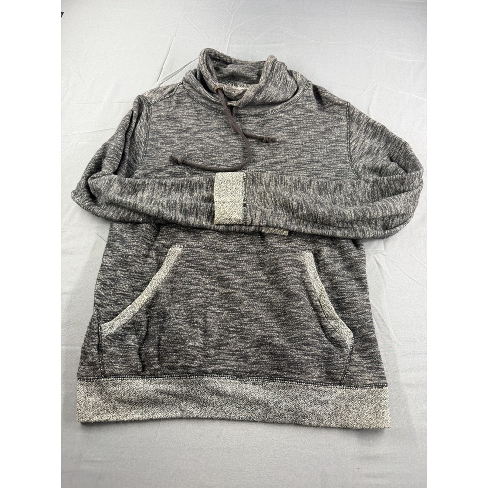 Carbon Womens Small Cowl Neck Pullover Hoodie Gray Marled Kangaroo Pocket